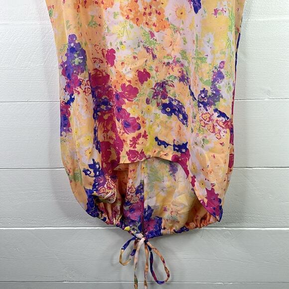 TRUE FREEDOM Orange Purple Pink Wide Flutter Sleeve Long Tunic Shirt Top Size M - Picture 7 of 11